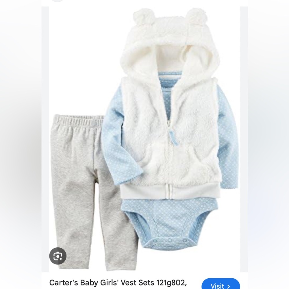 Carter’s baby girl 3 pc bear vest set 9M NWT